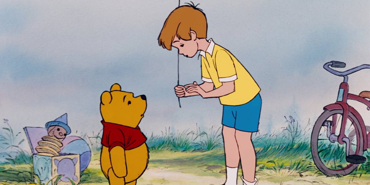 Pooh speaking with Christopher Robin